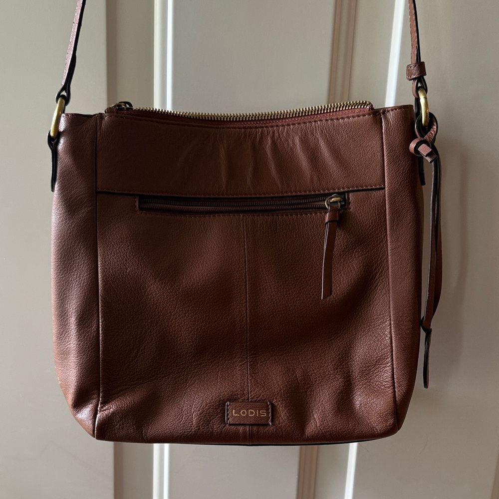 Lodis Chestnut Leather Crossbody Bag